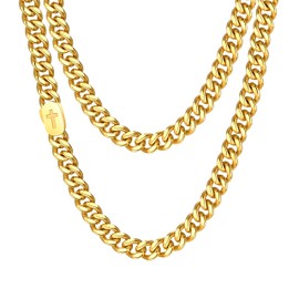 VNOX Silver Cross Necklace for Men, Solid Mens Cross Cuban Link Chain Necklaces 7mm Stainless Steel Gold Chains for Men, Cool Miami Jewelry Faith Religious Christian Gifts 22 Inch Cuban Cross Chain