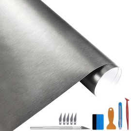NewL 30 cm x 300 cm Grey Brushed Stainless Steel Metallic Vinyl Film Matt Chrome Car Wrapping Film Sticker Film Film Sticker Sheet for Motor Laptop Furniture