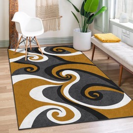 Bribay Area Rug, Washable and Non-Slip 3'x5' Geometric Flower Vintage Black Gold Retro Colorful Living Room Rug, Indoor Entryway Door Mat, Floor Mat Carpet for Bedroom, Kitchen Laundry, Bathroom