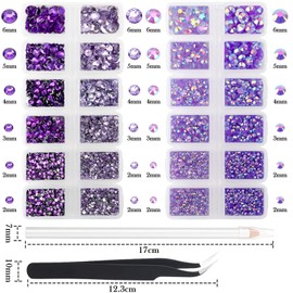 AUREHEN 15000PCs 2-6MM Purple Series Resin Flat Back Rhinestones, Round Non Hotfix Jelly & Silver Bottom Resin Rhinestones Nail Gems Stones with Tweezer & Picker Pen for Nail Art Tumblers & DIY Crafts