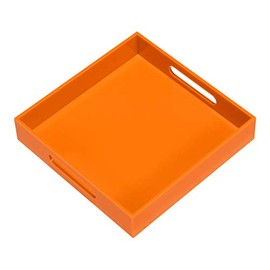 KEVLANG Orange Sturdy Acrylic Serving Tray with Handles-10x10Inch-Serving Coffee,Food,Breakfast,Butler-Kitchen Countertop Tray-Makeup Drawer Organizer-Vanity Table,Ottoman Tray-Decorative Tray