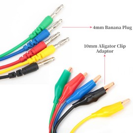5 x 4 mm banana plugs to 10 mm crocodile clips for testing wire