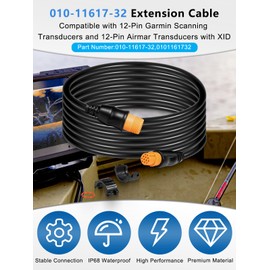 Replacement for Garmin 010-11617-32 Extension Cable 12-Pin, Compatible with 12-Pin Garmin Scanning Transducers, 12-Pin Airmar Transducers with XID, ECHOMAP, STRIKER, LiveScope, GPSMAP Series (10 Feet)