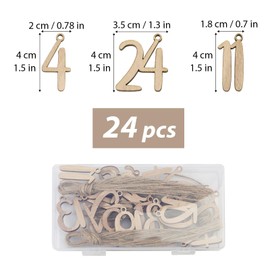 BETESSIN 1-24 Number Wooden Calendar, Christmas Countdown Advent Calendar, Wooden Number Pendants for Christmas Tree Decoration Crafts Gift Tags Hanging Ornaments