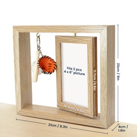 CHUNCHE Baseball Photo Frame, Double-Sided Rotating Wooden Picture Frame with Baseball Pendant, Baseball Tabletop Picture Frame, Home Decor Desk Sport Boys Girls Gift (11.8in×5.5in)