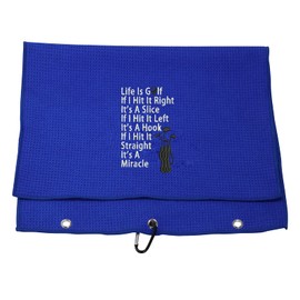 Funny Golf Quote Golf Towel Golfing Golfer Gift Golf Lover Gifts Golf Gifts for Women Men Life Is Golf If I Hit It Straight It's A Miracle Embroidered Golf Towel with Clip, 14.96inches*25.98inches