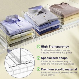 8 Pack Shelf Dividers for Wire Shelves, Acrylic Clear Closet Organizers and Storage for Sweater, Shirts, Bookshelf Handbags Separators Dividers for Closet Organization in Bedroom/Kitchen/Office/Pantry