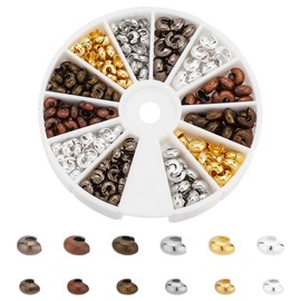 PH PandaHall 420 pcs 6 Colors 3mm 4mm Brass Crimp Bead Cover Knot Cover Cap Cord End Caps for Earring Bracelet Necklace Jewellery DIY Craft Making, Mixed Colors