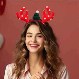 QUNQINLI Christmas Deer Antlers Headband - Reindeer Antlers Headband Cute Red Elk Hair Decorations Holiday Party Funny Xmas Hat Deer Headbands Hair Accessories for Women Gift 1PCS