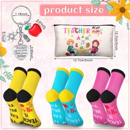9 Pcs Teacher Appreciation Gifts Set, Includes 3 Teacher Socks 3 Makeup Pouch Bags 3 Teacher Keychains Teacher off Duty Socks Cosmetic Bags for Teacher's Day Graduation (Cartoon Style)