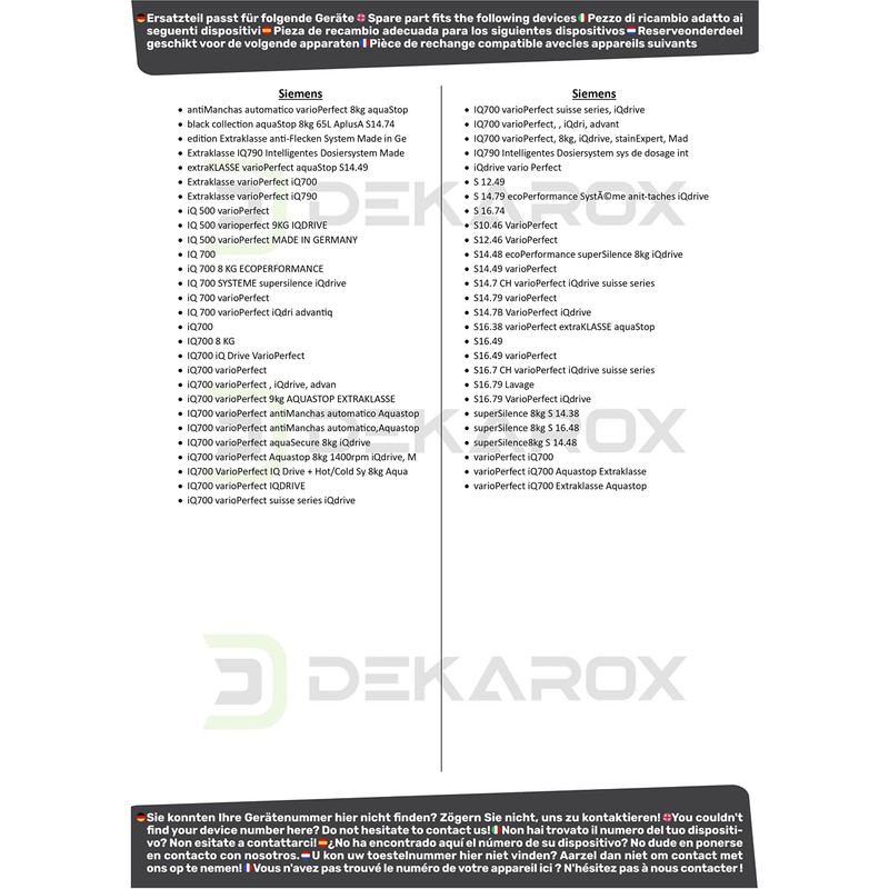 DEKAROX Door handle with axles for Siemens 751791 00751791 for