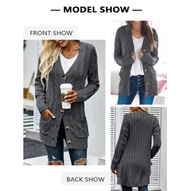 Maavoki Women's Long Elegant Open Front Chunky Knit Cardigan Long Sleeve Cardigan with Buttons and Pockets, darkgray