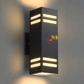 Zinola Motion Sensor Outdoor Wall Lights, Modern Dusk to Dawn Lighting Black Outdoor Light Fixture Aluminum with E26 Base, Waterproof Outside Lights for House Porch Patio, LED Bulbs Included