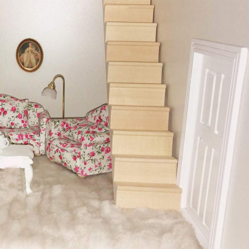 Artibetter Mini Staircase Wooden 1/12 DIY Stairway Accessory Model Without