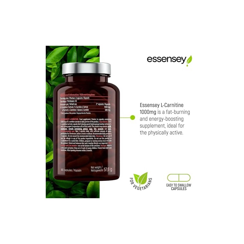 Essensey L-Carnitine 1000mg - 90 Capsules | High Absorption Form