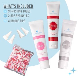 Sweets Indeed Frosting Kit plus Sprinkles Frosting Tubes nozzles 11.71 ounces Perfect for baking and cookie decoarting (Sweetheart)
