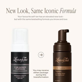 Loving Tan Platinum 2HR Express Self Tanning Mousse, Darkest Shade Yet -Streak Free, Professional Quality Sunless Tanner -5+ Applications per Bottle, Naturally Derived DHA, 4 Fl Oz -Packaging May Vary