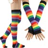 YELAIVP Stripe Rainbow Thigh High Socks Over Knee Socks Fingerless