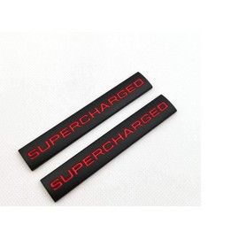 2Pcs 3D Raised Supercharged Logo Car Emblem Premium Auto Badge Rear Trunk Sticker Side Decal (Black red)