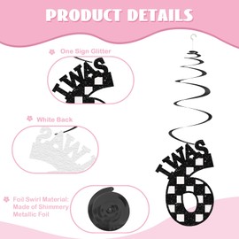 30pcs Checkered I was 6 Now I'm 7 Hanging Swirls, Funny 6 7 Birthday Hanging Decor, Six Seven Ceiling Foil Swirl, Funny Slang Themed Party Favors - Black Glitter