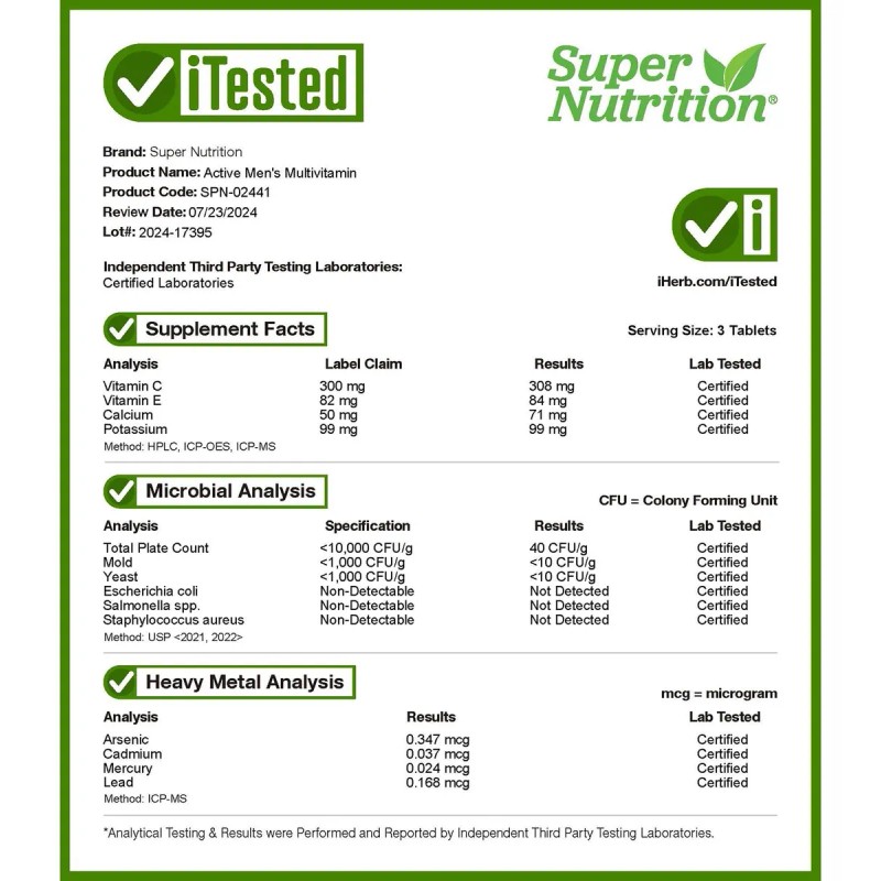 Super Nutrition Multivitamínico Hombres Activos 180 Tabletas