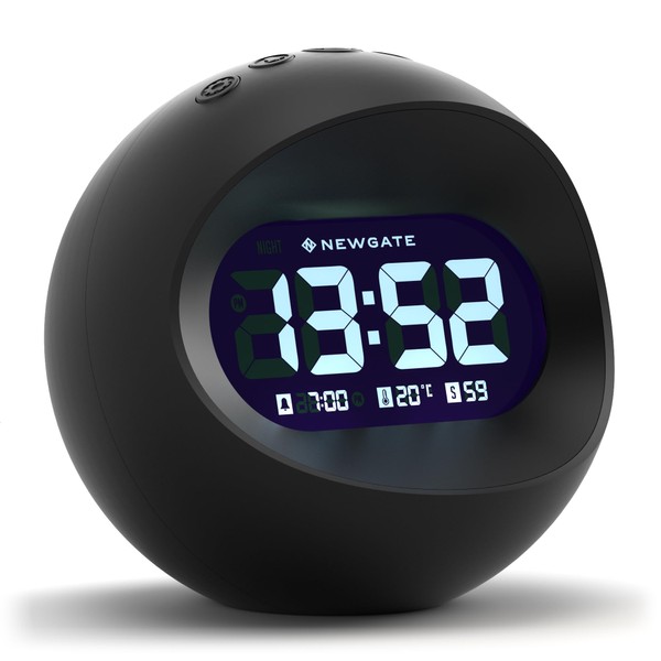 NEWGATE® Réveil numérique Centre de la Terre - Horloge de Chevet - Horloge de cheminée - Horloge de Table - Horloge numérique - Réveil numérique - Affichage LCD - Horloge de Bureau (Noir)