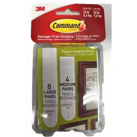 Command Picture Hanging Strips 8 Large, 4 Medium Holds Up to 16 lb  White17209ES