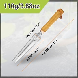 HARFINGTON Hand Weeder 13.4 x 7 Stainless Steel - Garden Tool with Ergonomic Wood Handle for Gardens, Silver