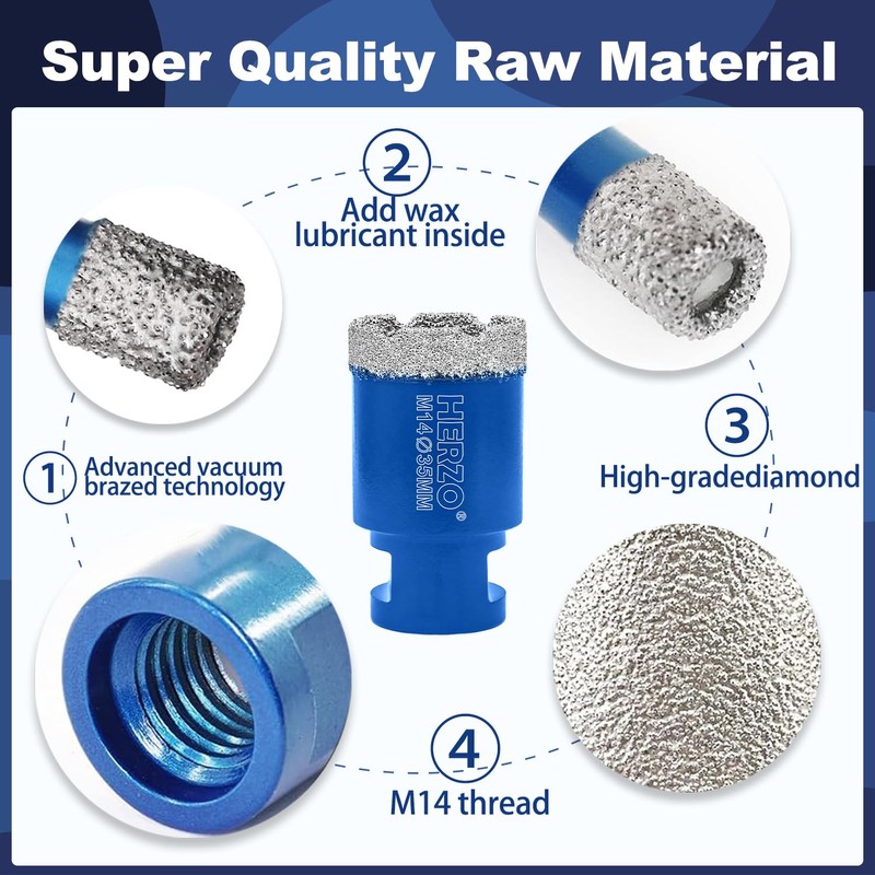 HERZO Diamond Tile Drill Bit 35 mm, M14 Thread Dry