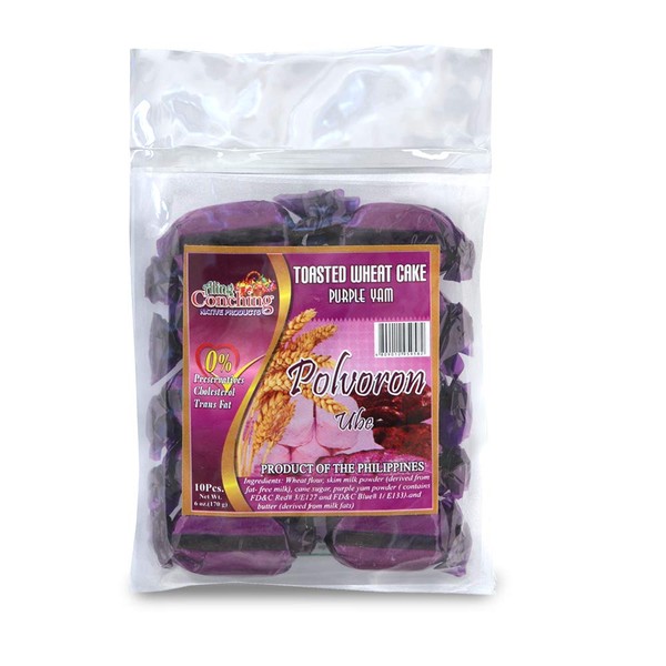 Aling Conching Polvoron Ube (Toasted Wheat Cake, Purple Yam Flavor), 10pcs, 6oz (170g), 1 Pack
