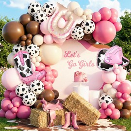 Cowgirl Balloon Garland Arch Kit with Dusty Pink Maca Pink Brown Sand White Balloons with Cow Print Balloons for Cowgirl My First Rodeo Baby Shower Birthday Western Theme Party Decoration