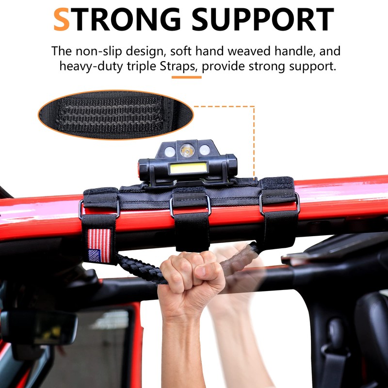 RERPRO Roll Bar Grab Handles with Dome Light for Jeep