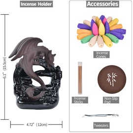 Milky Way Dragon Incense Burner Backflow Ceramic Incense Holder, Handmade Waterfall Incense Burner with 20 Incense Cones and 30 Incense Sticks, Home Decor Aromatherapy Ornament