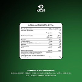 Suplementos Domos - 80 Billones Probióticos - Inulina De Agave - 5 Cepas -120 Cápsulas