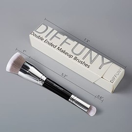 Brochas de maquillaje de doble extremo, brocha correctora de base Kabuki de parte superior plana para líquido, crema, mezcla, pulido, corrector