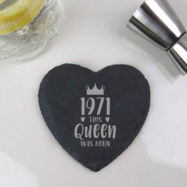 eBuyGB Drinks Mat, Placemat Engraved Heart Coaster-1971 This Queen was Born Design-50th Women, Her-Fiftieth Birthday Gift for Mum, Slate