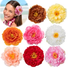 8Pcs Multi-color Flower Hair Clips for Women, Large 4” Artificial Peony Flower Hair Clips for Thick &Thin Hair Accessories for Summer Vacation Beach Wedding Party Gifts