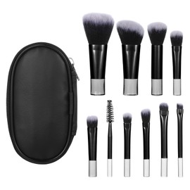 10 Pcs Mini Travel Makeup Brush Set With Pouch Black Portable Travel Size Makeup Brushes Professional Cosmetic Brush Travel Essentials kits for Brush Blush Powder Eye Shadow Women Girls