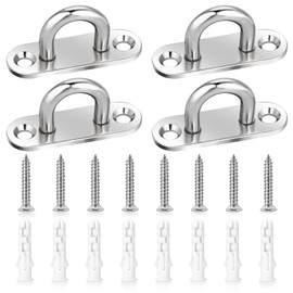KALIONE 4 Pack Heavy Duty Stainless Steel Pad Eye Plate U Hooks Wall Mount Marine Hardware Hooks Ceiling Hooks with Screws