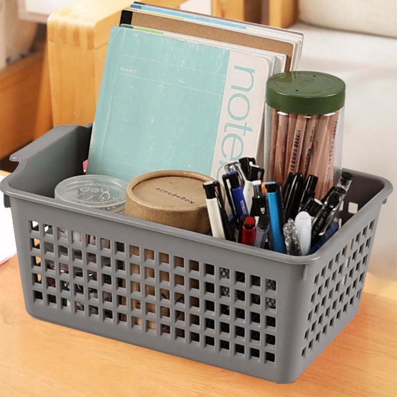 Jnktka 6 Packs Plastic Small Storage Basket, Grey Storage Basket