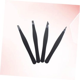FOMIYES 2sets Precision Eyebrow Tweezers Professional Set Stainless Steel Flat Angled Tips Hair Removal Tweezer Kit Anti-slip Painted Surface for Travel 4pcs*2