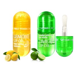 Citrus Lime & Orange Lip Oil Set - Hydrating, Non-Sticky, Day & Night Repair Mini Capsules for Soft & Smooth Lips