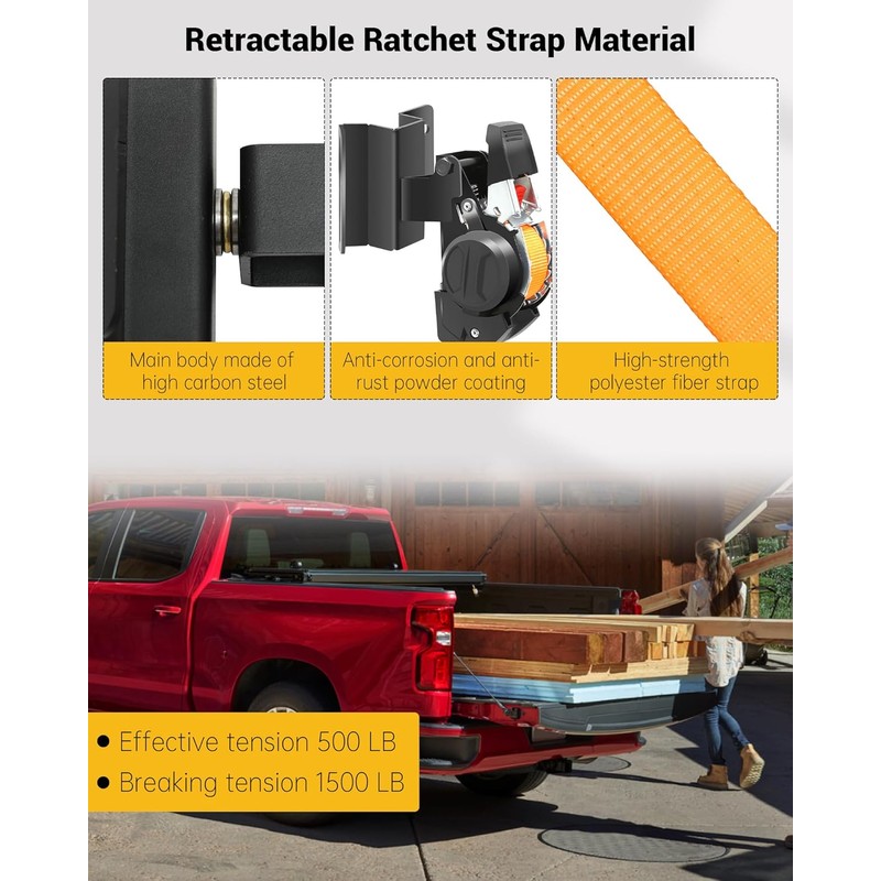 2PCS Dual-Pivot Retractable Truck Bed Ratchet Straps Compatible with Chevy