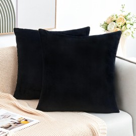 GriNeed Throw Pillow Covers Decorative Velvet Set of 2 24x24 Inch Pillow Covers, Soft Black Large Pillowcases for Couch Sofa Bed Living Room, Farmhouse Home Boho Decor, Square Accent Cushion Covers