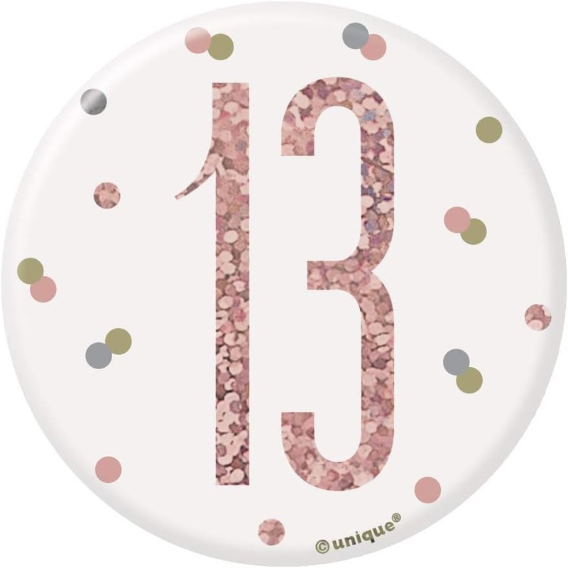 13th Birthday White And Rose Gold Badge Age 13 Rose