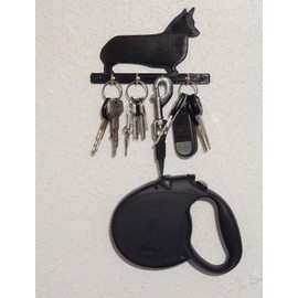 Pembroke Welsh Corgi Dog Leash Rack Holder Hanger Organizer for Wall - Four Hooks to Hang Dog Leashes - Pet Home Decor
