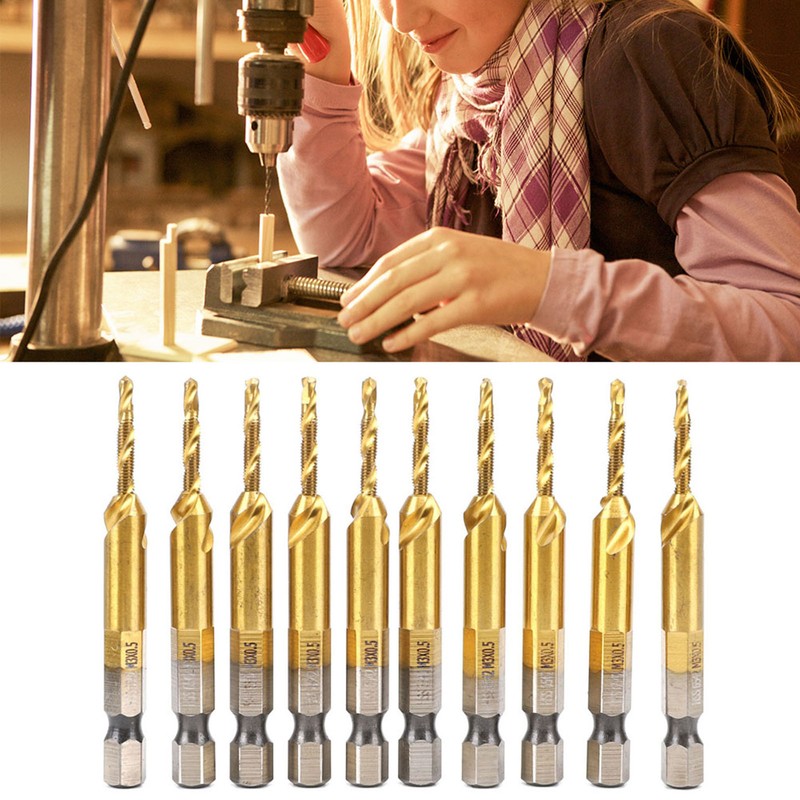 10pcs Hex Shank Drill Bit Metric Screw Thread Tap Titanium