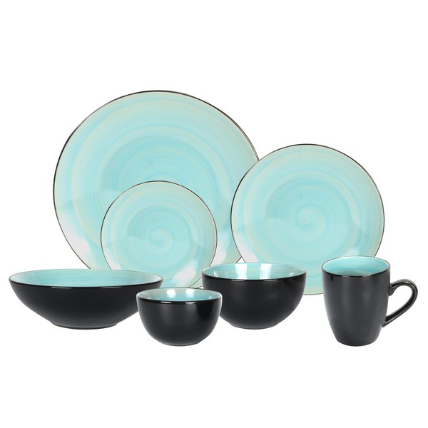 HomeVss, Stoneware Sonoma Dinnerware Set, Black + Speckled Spin Wash