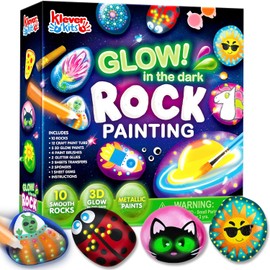 JOYIN Kit de pintura de 12 rocas que brillan en la oscuridad, 43 piezas de arte y manualidades para niños de 6 a 12 años, materiales de arte con 18 pinturas, Juguete de Navidad