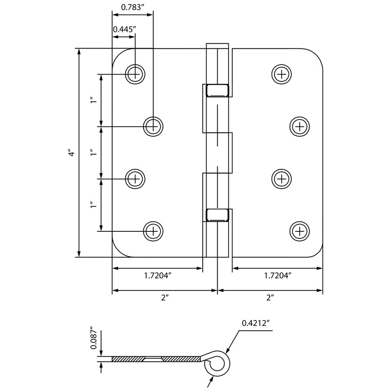 Stone Harbor Hardware 4" Ball-Bearing Door Hinges, 1/4" Radius Corner,